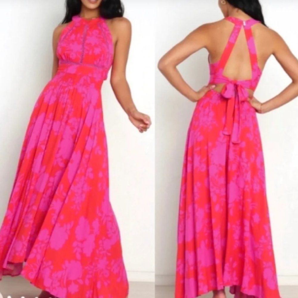 NEW! Anthropologie Abel the Label Floral Cut out Back Tie Maxi Dress, Size S